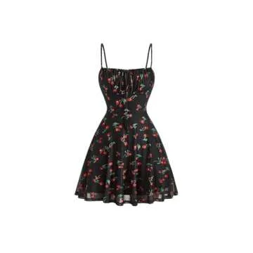 SOLY HUX Women's Vintage Cherry Print Mini Cami Dress
