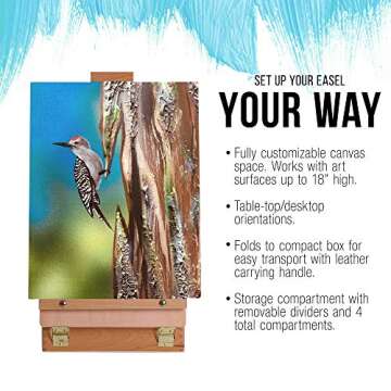 U.S. Art Supply Newport Small Adjustable Wood Table Sketchbox Easel, Premium Beechwood - Portable Wooden Artist Desktop Storage Case - Store Art Paint, Markers, Sketch Pad - Student Drawing, Painting