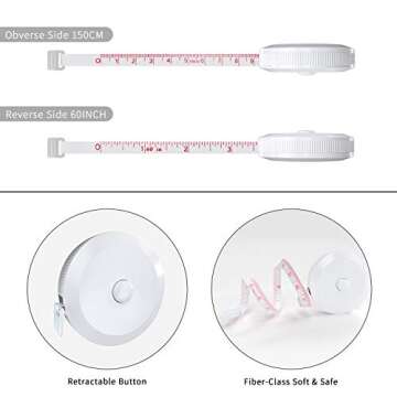 DiCUNO 60-Inch 1.5 Meter Soft and Retractable Tape Body Tailor Sewing Craft Cloth Dieting Measuring Tape (10 Colors Package)