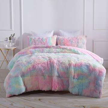 Wajade Plush Rainbow Comforter Set - 3PC Cozy Bedding