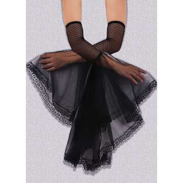 L'VOW 1 Pair Goth Sleeves Long Witch Gloves Vampire Lace Sleeves Women Black Lace Arm Sleeves Costume Accessory