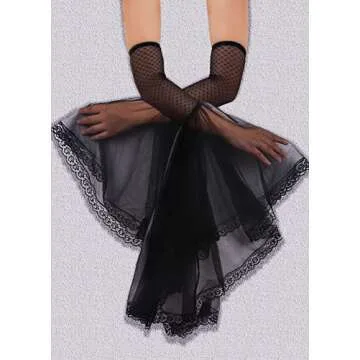 L'VOW 1 Pair Goth Sleeves Long Witch Gloves Vampire Lace Sleeves Women Black Lace Arm Sleeves Costume Accessory