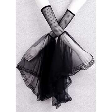 L'VOW 1 Pair Goth Sleeves Long Witch Gloves Vampire Lace Sleeves Women Black Lace Arm Sleeves Costume Accessory