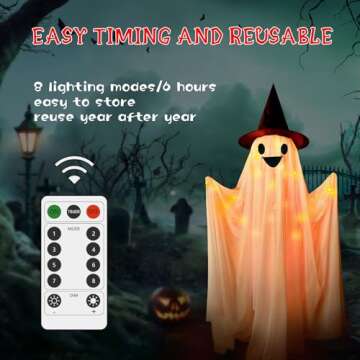 Halloween Decorations Outdoor Indoor- 2 Packs Large Light-Up Spooky Standing Ghost Decor with 8 Modes Remote String Lights, Scary Halloween Ghost Lights for Porches Yards Gardens Party Decorations