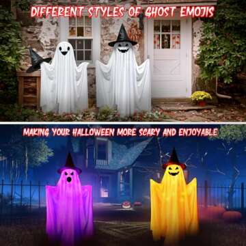 Halloween Decorations Outdoor Indoor- 2 Packs Large Light-Up Spooky Standing Ghost Decor with 8 Modes Remote String Lights, Scary Halloween Ghost Lights for Porches Yards Gardens Party Decorations