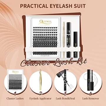 QUEWEL DIY Lash Extensions Kit Lash Clusters 144 Pcs, Cluster Lashes Golden Lashes Tweezers, Eyelash...