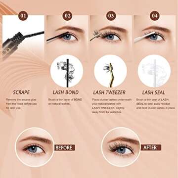 QUEWEL DIY Lash Extensions Kit Lash Clusters 144 Pcs, Cluster Lashes Golden Lashes Tweezers, Eyelash Clusters Bond and Seal Waterproof, Cluster Lash Glue Remover for DIY Lash Extensions (Fluffy Kit)