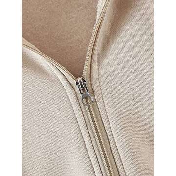 SAFRISIOR Women Basic Full Zip Fleece Oversized Cozy Hoodie Long Sleeve Drawstring Solid Hooded Sweatshirt With Pockets Apricot