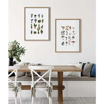 Kate and Laurel Sylvie Group of Mushrooms Framed Canvas Wall Art by Viola Kreczmer, 18x24 Natural, W...