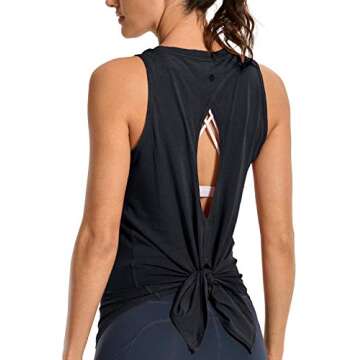 CRZ Yoga Women's Pima Cotton Workout Tank Tops Tie Back Sleeveless Shirts Yoga Athletic Open Back Sport Gym Tops