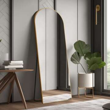 NeuType Arched Full Length Mirror 65"x22" Full Body Mirror Polymer Thin Frame Hanging or Leaning Against Wall Oversized Large Bedroom Mirror Floor Mirror Dressing Mirror with Stand Natural