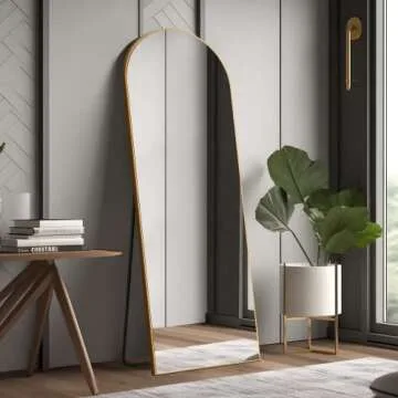 NeuType Arched Full Length Mirror 65"x22" Full Body Mirror Polymer Thin Frame Hanging or Leaning Against Wall Oversized Large Bedroom Mirror Floor Mirror Dressing Mirror with Stand Natural