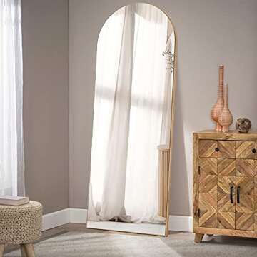NeuType Arched Full Length Mirror 65"x22" Full Body Mirror Polymer Thin Frame Hanging or Leaning Against Wall Oversized Large Bedroom Mirror Floor Mirror Dressing Mirror with Stand Natural