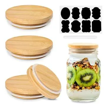 Bamboo Mason Jar Lids 4 Pack with Chalkboard Labels