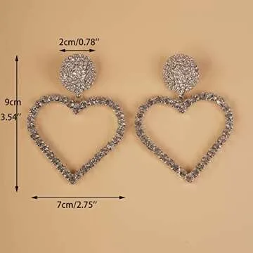 YERTTER Elegant Oversized Love Earrings Big Heart Hoop Dangle Drop Full Rhinestone Crystal Earrings Iced Out Women Fashion Long Tassel Sparke Shining Earrings Statement Hoop Ear Accessories for