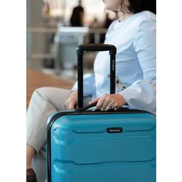 Samsonite Omni PC Hardside Expandable Luggage with Spinner Wheels, Checked-Medium 24-Inch, Caribbean Blue