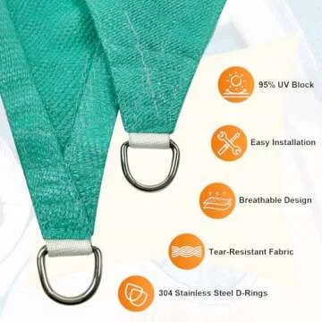 Artpuch Sun Shade Sail, 10'x13' Turquoise Rectangle, Curved Edged Commercial Grade 185GSM Permeable Outdoor Shade Cloth for Deck, Backyard, Patio (Custom Sizes Made)