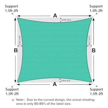 Artpuch Sun Shade Sail, 10'x13' Turquoise Rectangle, Curved Edged Commercial Grade 185GSM Permeable Outdoor Shade Cloth for Deck, Backyard, Patio (Custom Sizes Made)