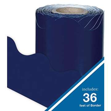 Carson Dellosa 36 Ft Scalloped Navy Blue Bulletin Board Borders, Classroom Borders for Bulletin Board, White Board, Cork Board, Locker, and Classroom Décor, Bulletin Board Trim