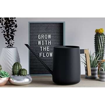 35oz Metal Small Watering Can for Indoor Plants with Long Spout and Real Wood Handle - Black - Cute Small Indoor Watering Cans for House Plants, Succulents, Cacti - Modern Minimalist Design - Mini