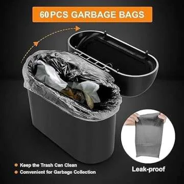 Wontolf Car Trash Can Bin with Lid Small Car Garbage Can with 60pcs Garbage Bags Mini Car Trash Bin Car Dustbin Accessories for Car Office Home