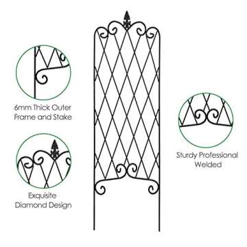 AMAGABELI GARDEN & HOME 2 Pack Black Garden Trellis for Climbing Plants Outdoor Trellis 47” x 16” Climbing Rose Trellis Wrought Iron Trellis Ivy Cucumbers Decorative Metal Flat Trellis