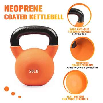 RitFit Neoprene Coated Solid Cast Iron Kettlebell - Great for Full Body Workout, Cross-Training, Wei...