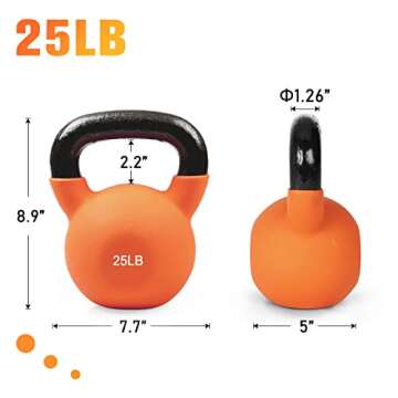 RitFit Neoprene Coated Solid Cast Iron Kettlebell - Great for Full Body Workout, Cross-Training, Weight Loss & Strength Training (5/10/15/20/25/30/35/40/45/50 LB) (25LB(Orange))