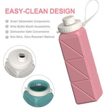 BEAUTAIL Collapsible Water Bottles, Silicone Foldable Portable Water Bottle 610ml, Lightweight Reusable Leakproof for Travel Camping Hiking Cycling Yoga Sports Outdoor, 1 Pack (Pink)