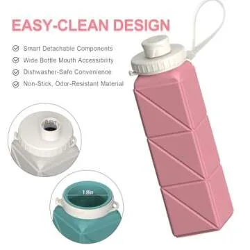 BEAUTAIL Collapsible Water Bottles, Silicone Foldable Portable Water Bottle 610ml, Lightweight Reusable Leakproof for Travel Camping Hiking Cycling Yoga Sports Outdoor, 1 Pack (Pink)