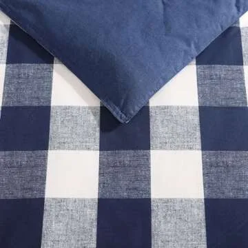 Eddie Bauer - Queen Comforter Set, Reversible Cotton Bedding with Matching Shams, Stylish Plaid Home Decor (Lakehouse Blue, Queen)