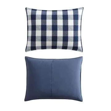 Eddie Bauer - Queen Comforter Set, Reversible Cotton Bedding with Matching Shams, Stylish Plaid Home Decor (Lakehouse Blue, Queen)