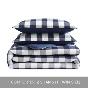 Eddie Bauer - Queen Comforter Set, Reversible Cotton Bedding with Matching Shams, Stylish Plaid Home Decor (Lakehouse Blue, Queen)