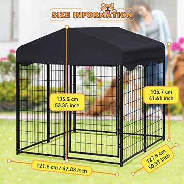 Large Dog Kennel Dog House 4ft x 4.2ft x 4.45ft Heavy Duty Metal Dog Crate Cage Large Pet Playpen wi...