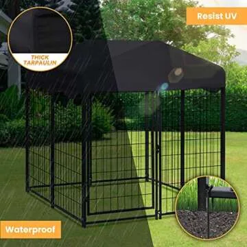 Large Dog Kennel Dog House 4ft x 4.2ft x 4.45ft Heavy Duty Metal Dog Crate Cage Large Pet Playpen with UV-Proof Waterproof Cover & Invisible Lock for Large to Small Dog Outdoor/Indoor Use