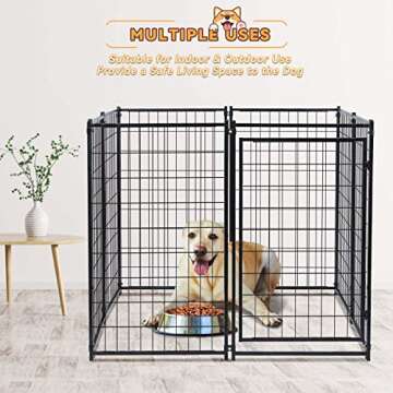 Large Dog Kennel Dog House 4ft x 4.2ft x 4.45ft Heavy Duty Metal Dog Crate Cage Large Pet Playpen with UV-Proof Waterproof Cover & Invisible Lock for Large to Small Dog Outdoor/Indoor Use