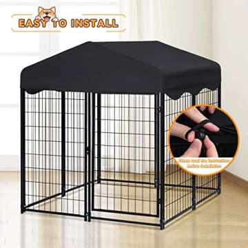 Large Dog Kennel Dog House 4ft x 4.2ft x 4.45ft Heavy Duty Metal Dog Crate Cage Large Pet Playpen with UV-Proof Waterproof Cover & Invisible Lock for Large to Small Dog Outdoor/Indoor Use
