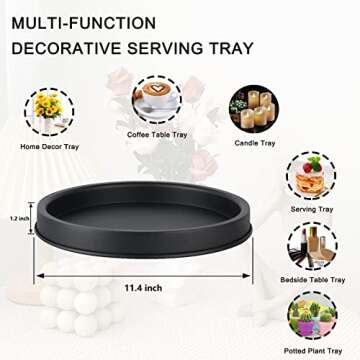 FRTIM Black Decorative Serving Round Tray, Black Metal Decor Tray for Home Decor Coffee Dining Table...