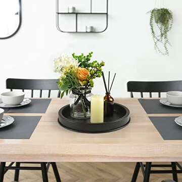 FRTIM Black Decorative Serving Round Tray, Black Metal Decor Tray for Home Decor Coffee Dining Table Centerpiece Farmhouse Kitchen Countertop（11.4 Inches