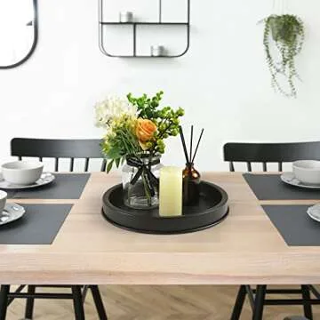 FRTIM Black Decorative Serving Round Tray, Black Metal Decor Tray for Home Decor Coffee Dining Table Centerpiece Farmhouse Kitchen Countertop（11.4 Inches