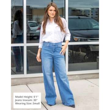 GRAPENT Jeans for Women Trendy Stretch Jeans for Women Jean Outfits for Women Cute Jeans Womens Jeans Wide Leg High Waisted Wide Leg Jeans for Women Color Medium Blue Medium Size 8 Size 10