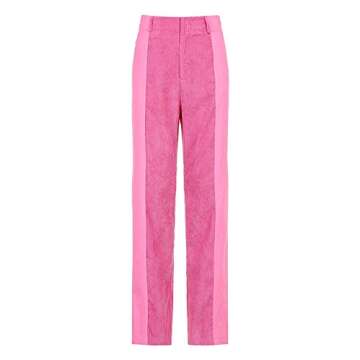 Honganda Fashion Women's Straight Leg Pants Corduroy Mid Waist Patchwork Corduroy Pants Casual Trousers with Pockets (Pink, Large)