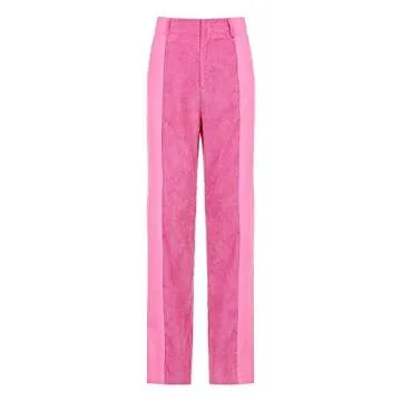 Honganda Fashion Women's Straight Leg Pants Corduroy Mid Waist Patchwork Corduroy Pants Casual Trousers with Pockets (Pink, Large)