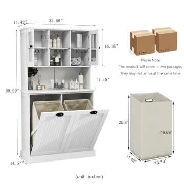 OQSC Tall Tilt-Out Double Doors Laundry Cabinet Hamper, Large Pull Out Laundry Room Storage Cabinets...
