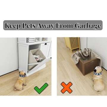 OQSC Tall Tilt-Out Double Doors Laundry Cabinet Hamper, Large Pull Out Laundry Room Storage Cabinets, Bathroom Cabinet with Hidden Laundry Hamper & Glass Doors, White,13 * 2 Gallons