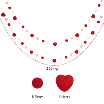 2 Pieces Valentine's Day Felt Garlands Colorful Ball and Heart Hanging Garland Felt Pom Pom Ball Heart Banners for Party Home Decoration (Classic Colors Set)