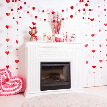 2 Pieces Valentine's Day Felt Garlands Colorful Ball and Heart Hanging Garland Felt Pom Pom Ball Heart Banners for Party Home Decoration (Classic Colors Set)