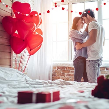 2 Pieces Valentine's Day Felt Garlands Colorful Ball and Heart Hanging Garland Felt Pom Pom Ball Heart Banners for Party Home Decoration (Classic Colors Set)