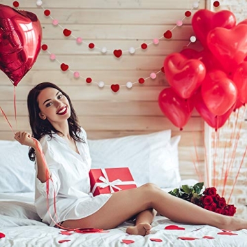 2 Pieces Valentine's Day Felt Garlands Colorful Ball and Heart Hanging Garland Felt Pom Pom Ball Heart Banners for Party Home Decoration (Classic Colors Set)