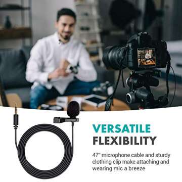 Movo DOM1 3.5mm TRS Lavalier Omnidirectional Condenser Microphone for Camera Microphone Compatible with DSLR Cameras, Recorders and More